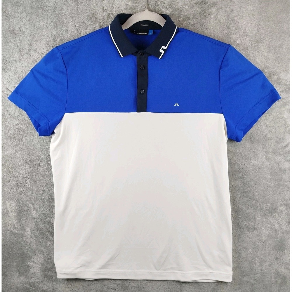 J.Lindeberg Johan‎ Torque Regular Fit Golf Polo Shirt Mens Large Blue White